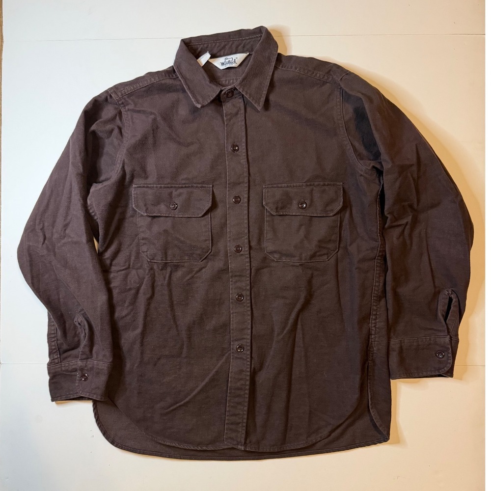 Woolrich Mens Vintage Chamois Shirt Brown Cotton Flannel Made in USA Large L